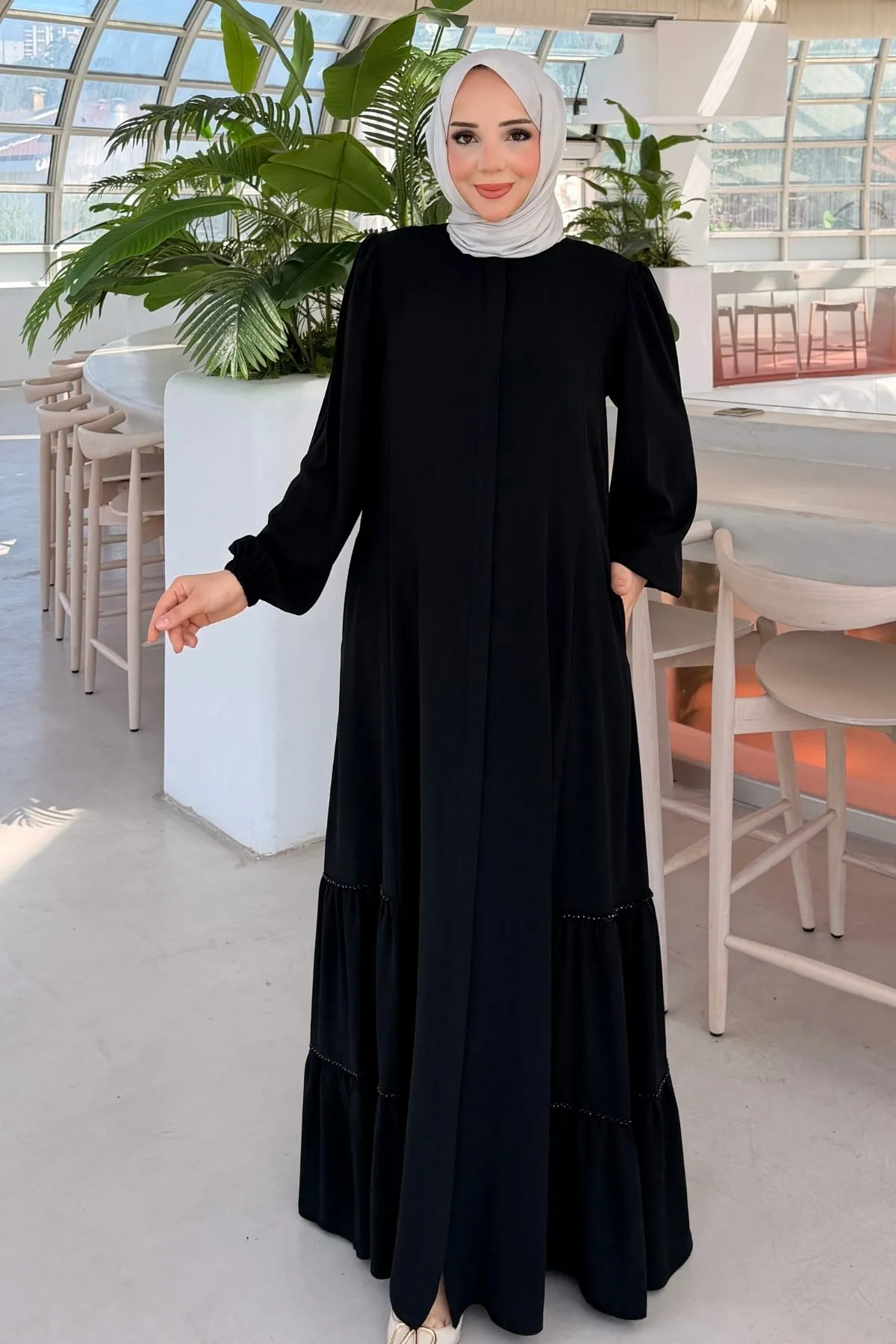 Fırfır Detaylı Rabia Ferace 712 - Siyah