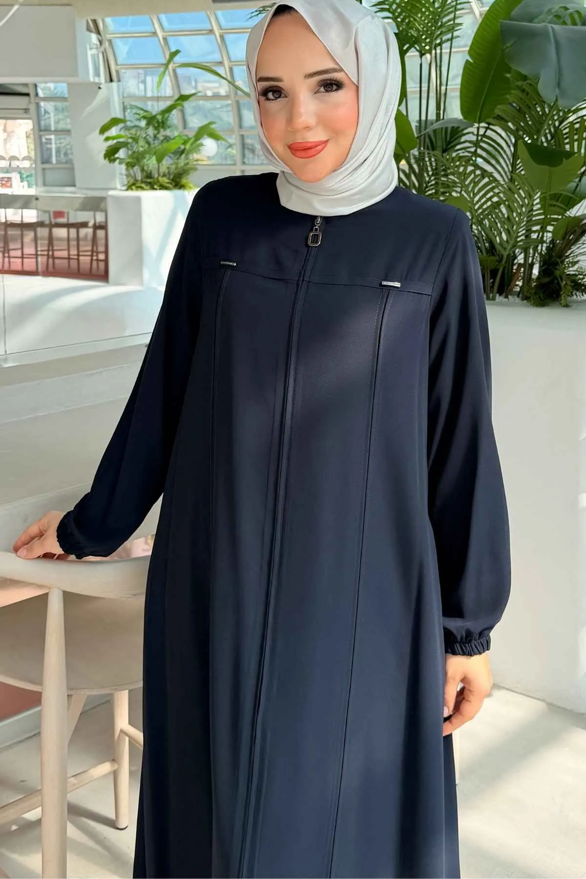Boydan Fermuarlı ve Metal Detaylı Rabia Ferace 8885 -Laci