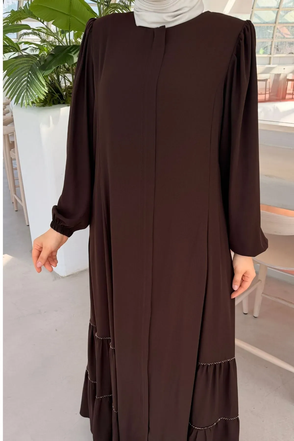 Fırfır Detaylı Rabia Ferace 712 - Kahve