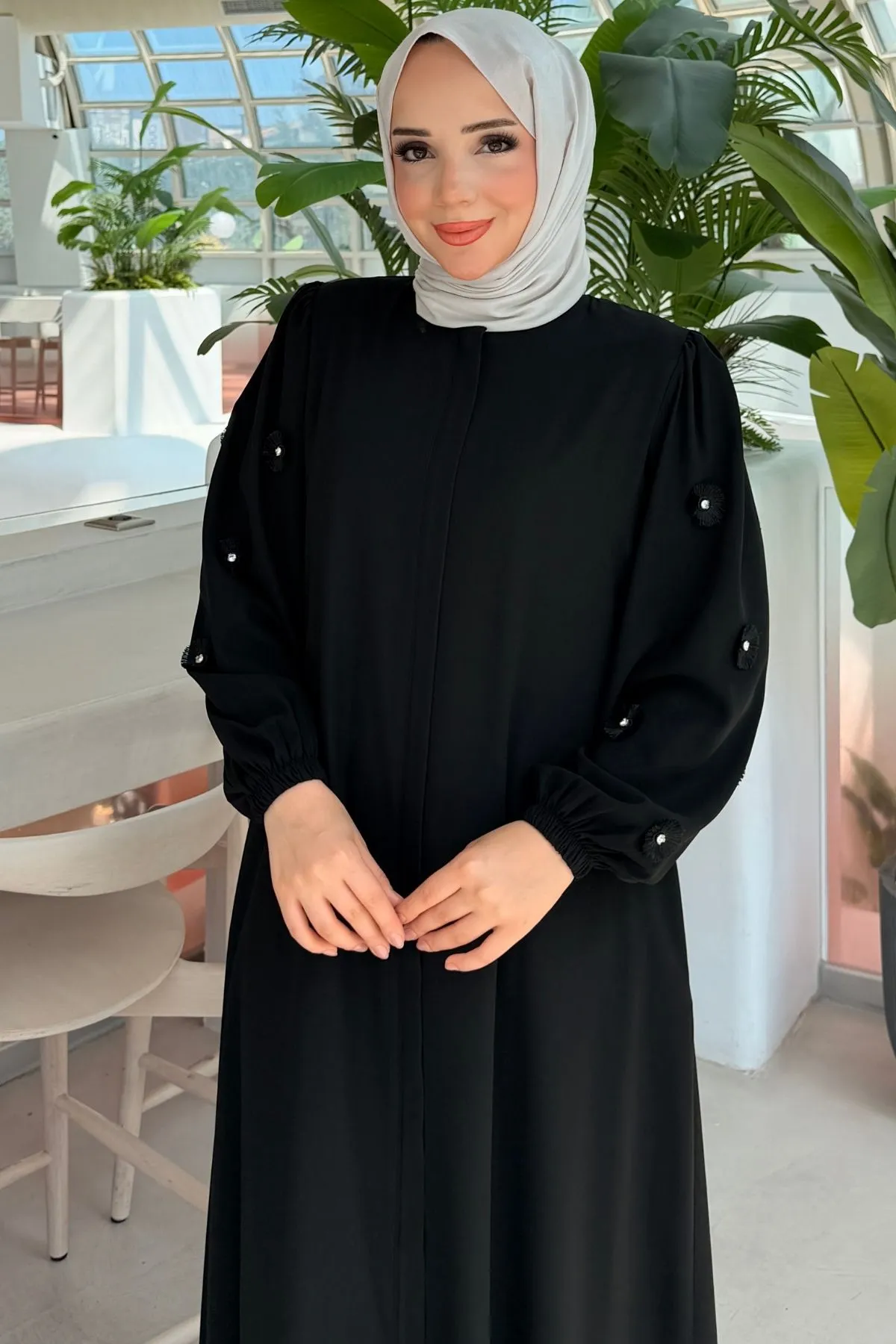 Rabia Çiçek Detaylı  Ferace 697 - siyah