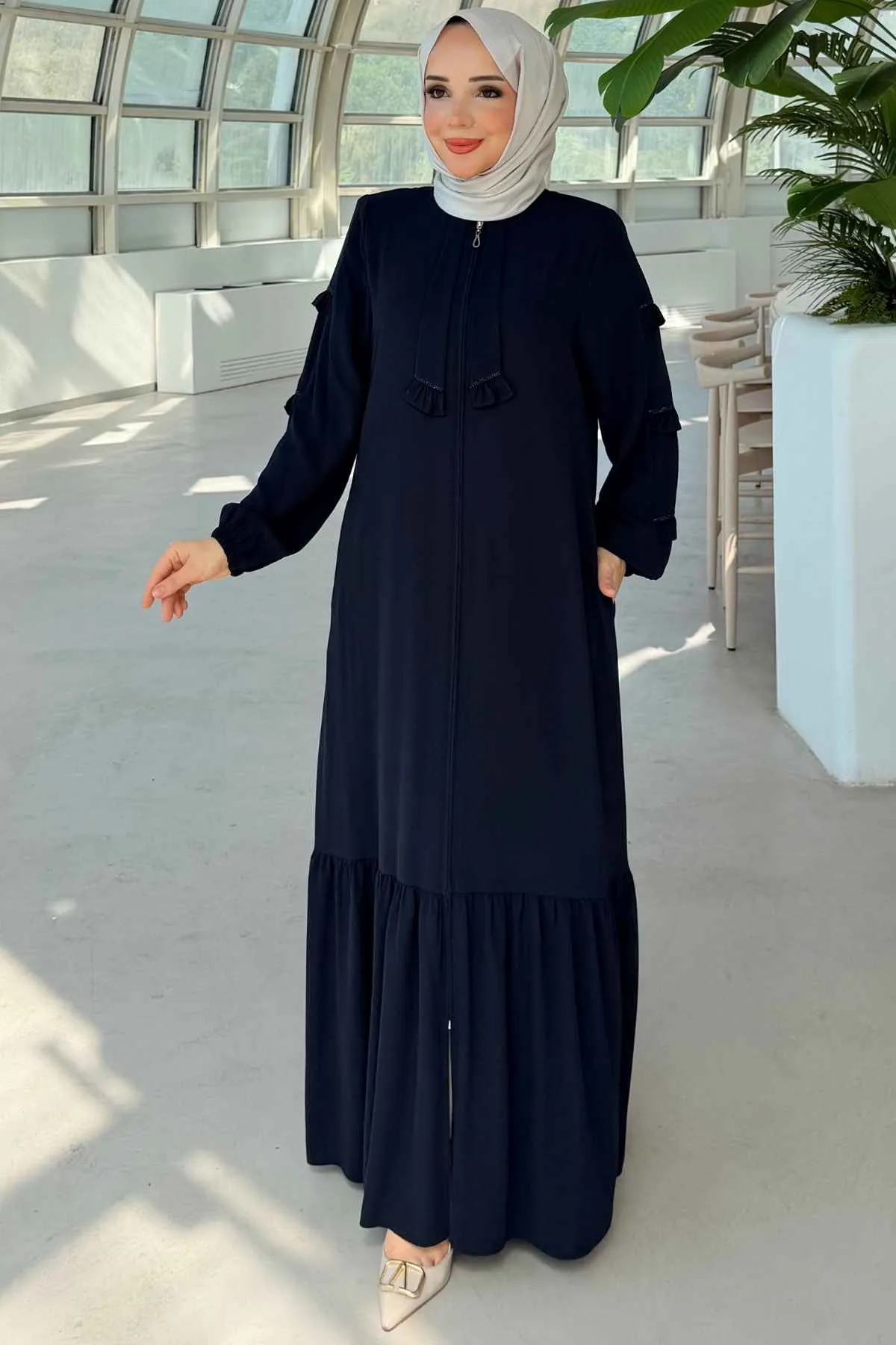 Yaka Bağcıklı ve Fırfırlı Rabia  Ferace 761 - Laci