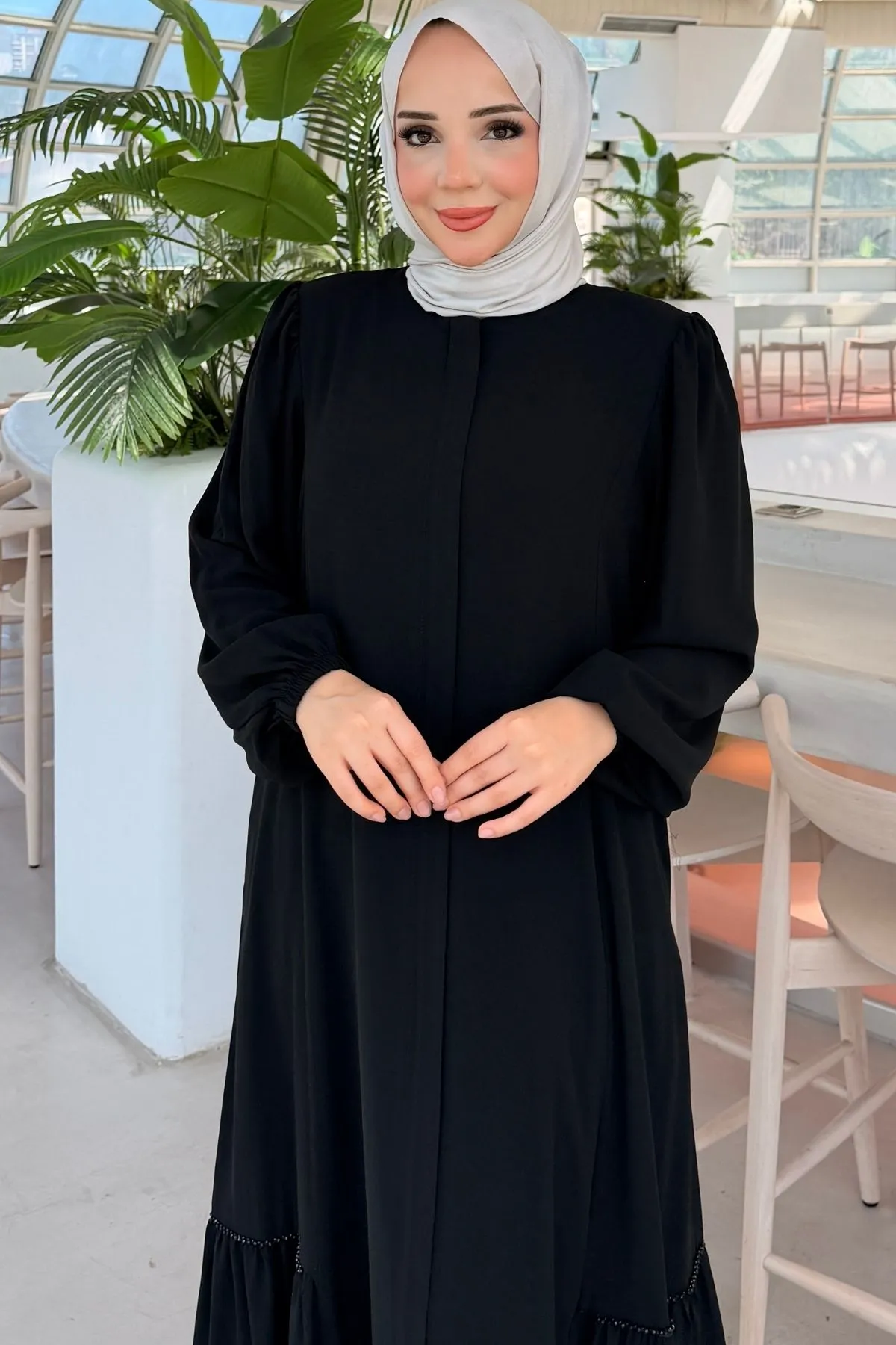 Fırfır Detaylı Rabia Ferace 712 - Siyah