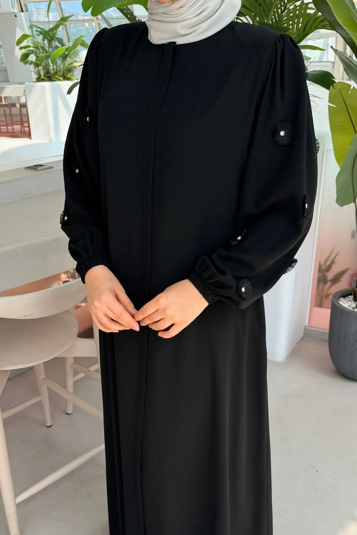 Rabia Çiçek Detaylı  Ferace 697 - siyah