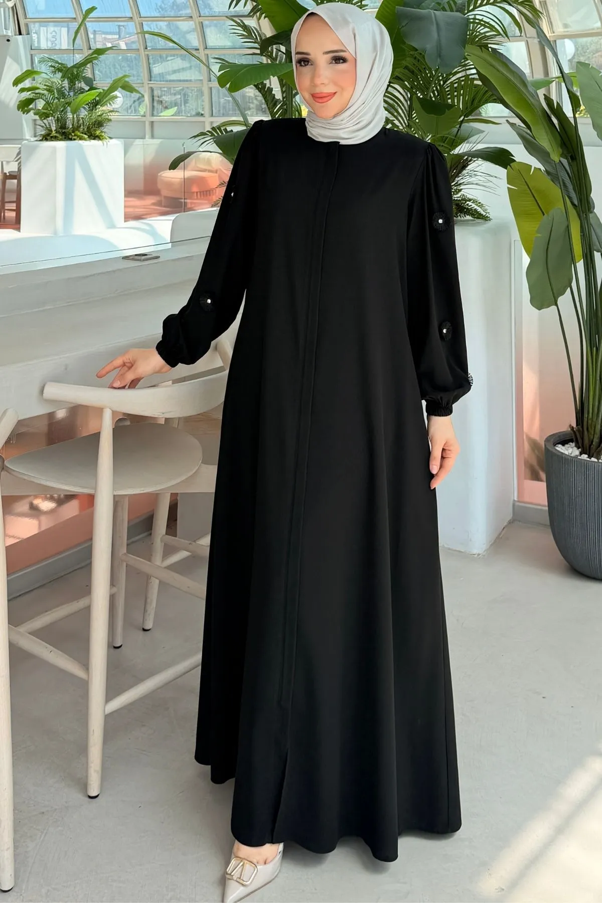 Rabia Çiçek Detaylı  Ferace 697 - siyah